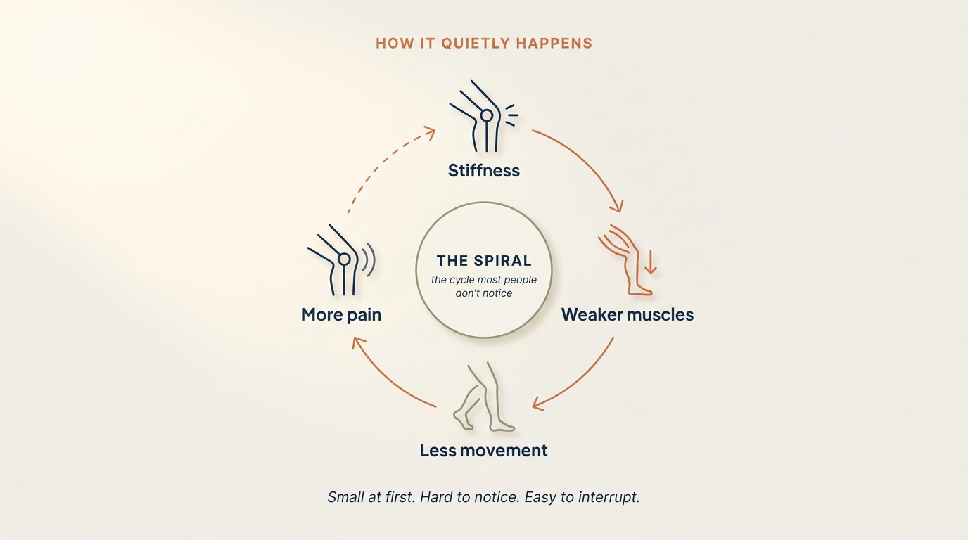 The downward spiral of stiffness, weaker muscles and less movement