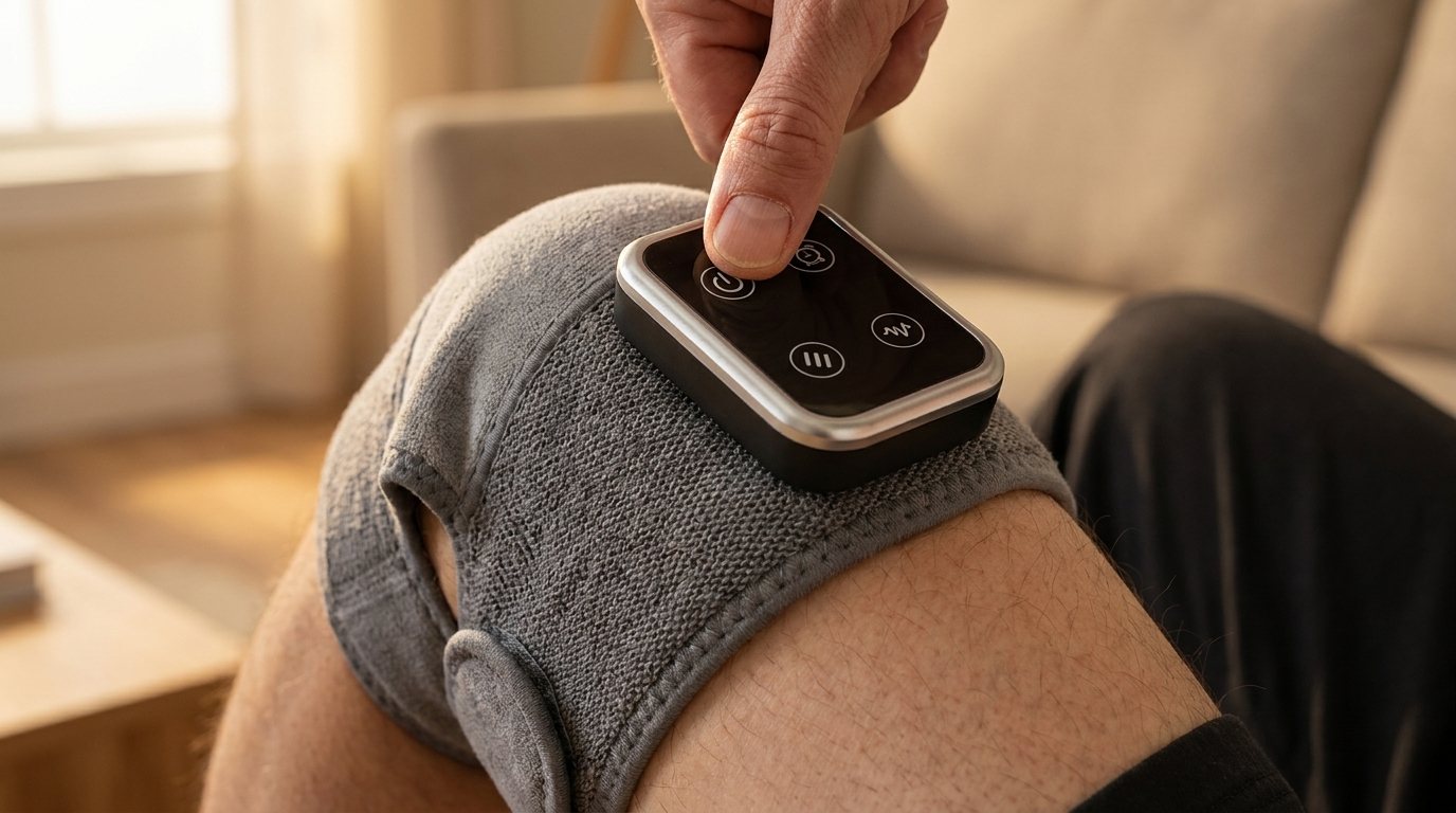 Finger pressing the one-touch control unit of Solva Knee