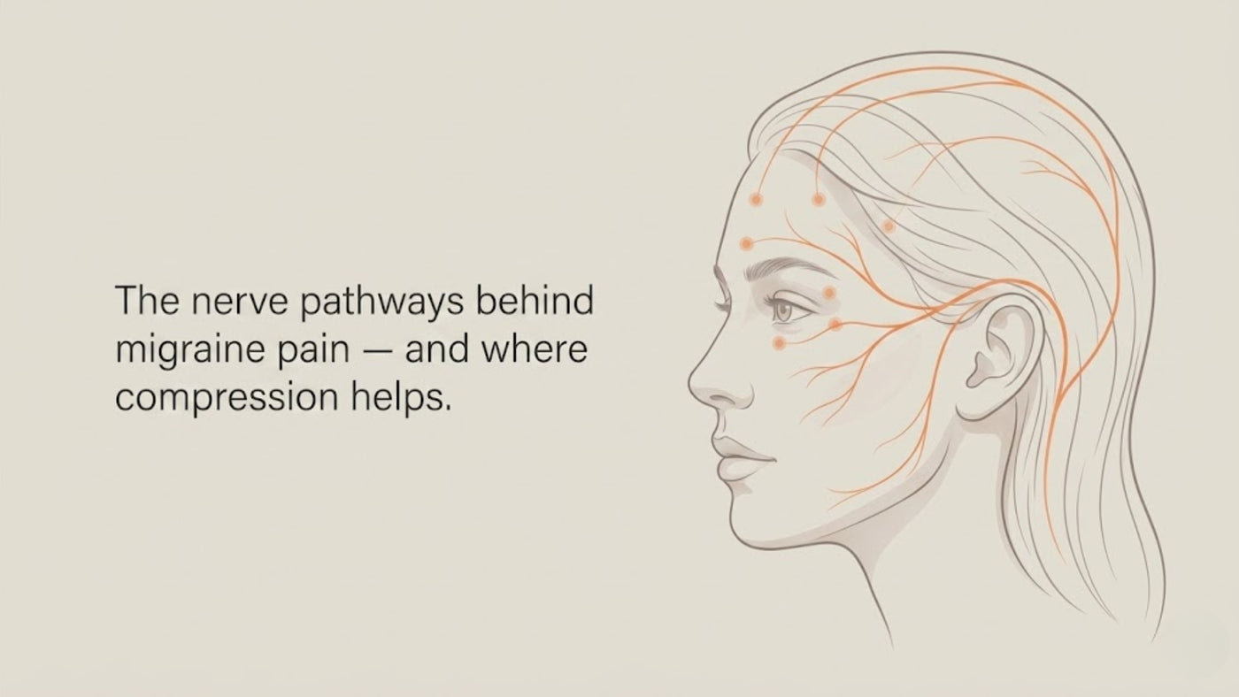 The nerve pathways behind migraine pain — and where compression helps.
