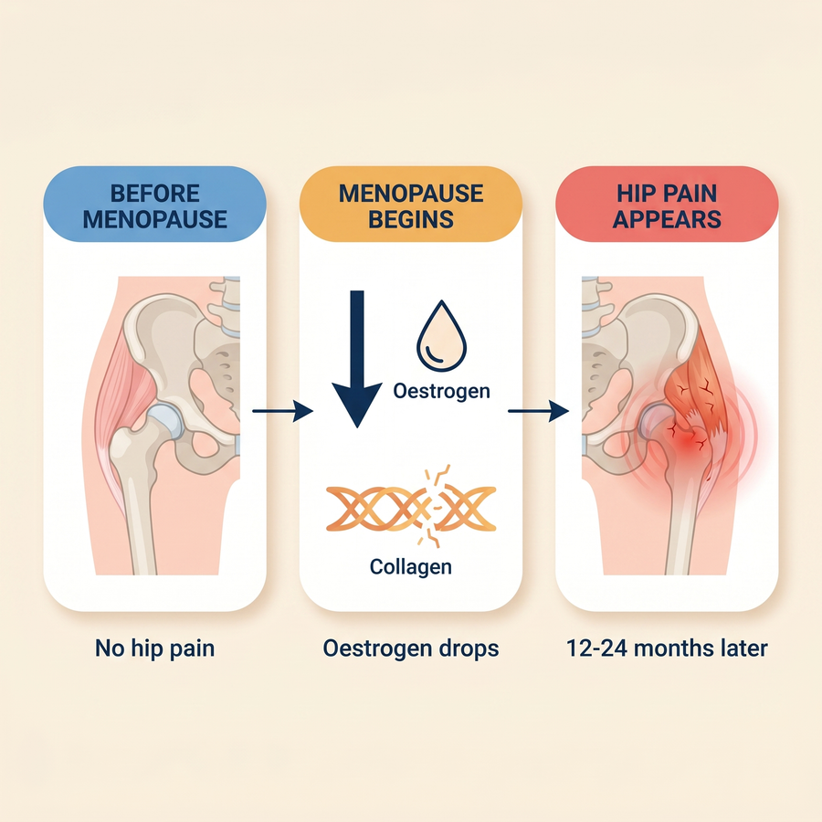 The pain appeared suddenly during or shortly after the menopause