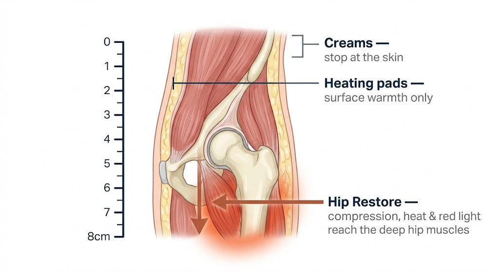How deep the Hip Restore reaches