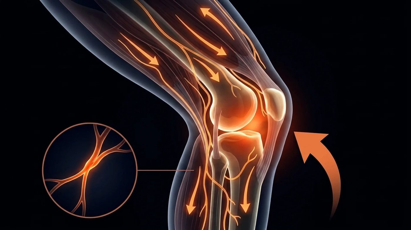 Illustration of blood flow around the knee joint